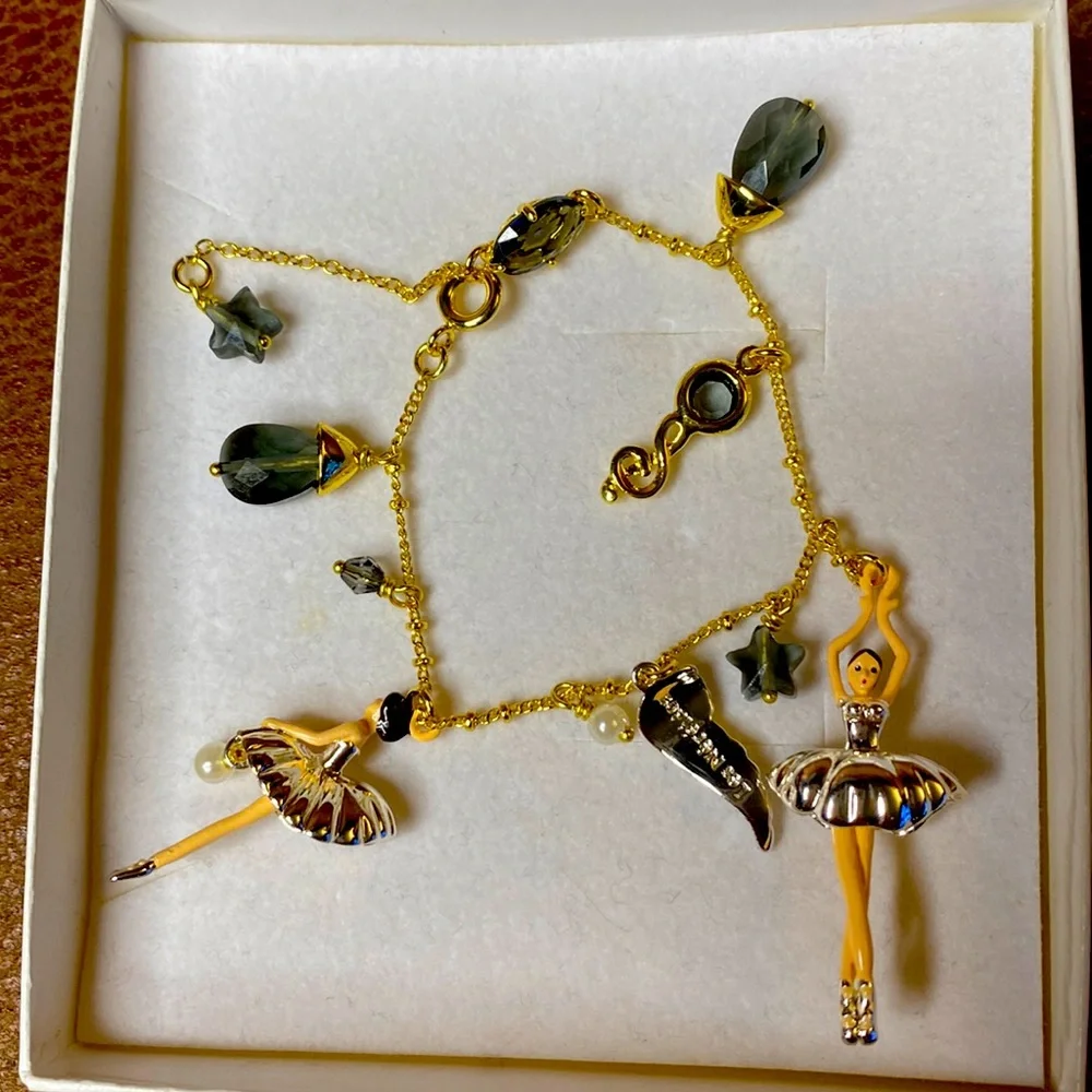 Les Nereides Ballerina Charm Bracelet 14 ct Gold Plated Silver Enamel